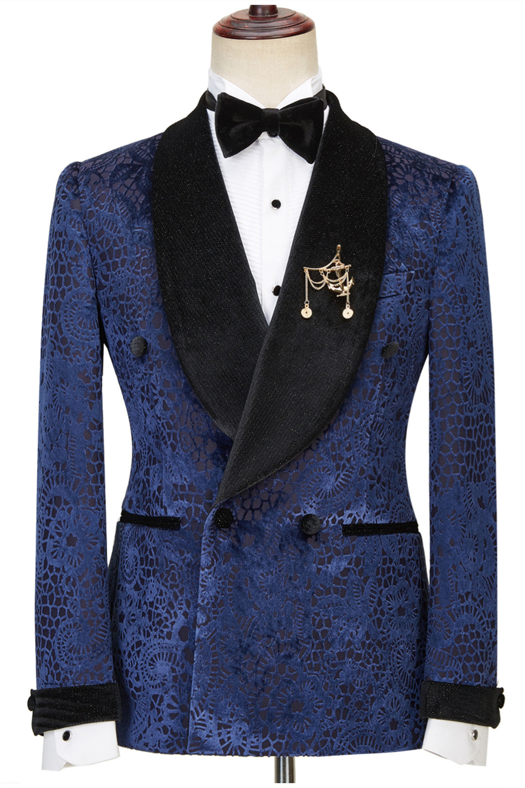 Jane Dark Navy Jacquard Double Breasted Sparkling Shawl Lapel Men’s Wedding Attire