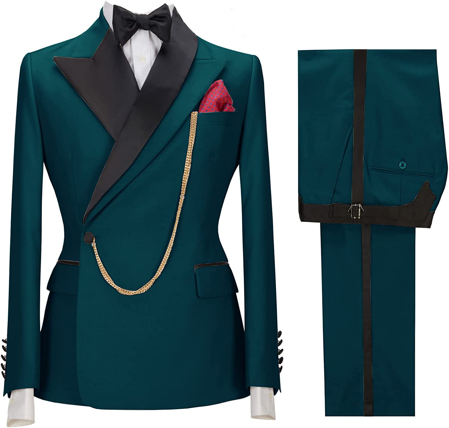 Jared Luxe Teal Blue Peaked Lapel Two-Piece Prom Attire