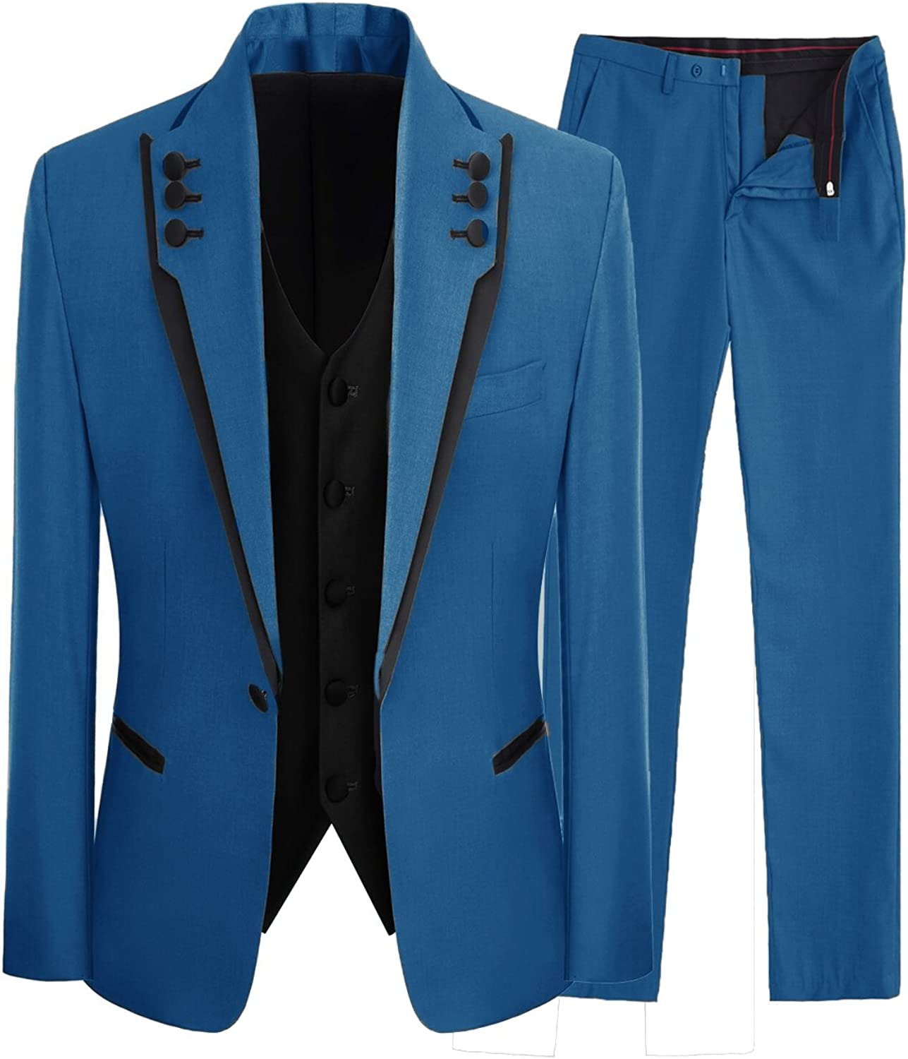 Jay Latest Blue Shawl Lapel Three-Piece Prom Outfit