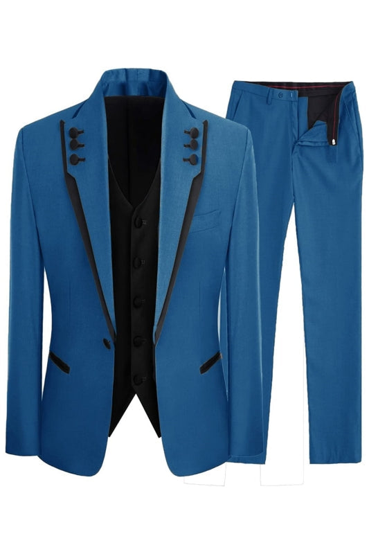 Jay Latest Blue Shawl Lapel Three-Piece Prom Outfit