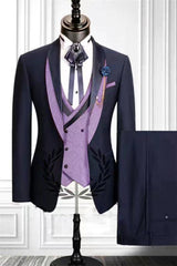 Jay Latest Navy Shawl Lapel Three-Piece Fashion Men’s Suits