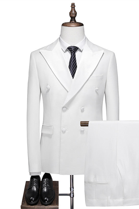 Jayden White Trendy Double Breasted Close-Fitting Groom's Suit for Wedding