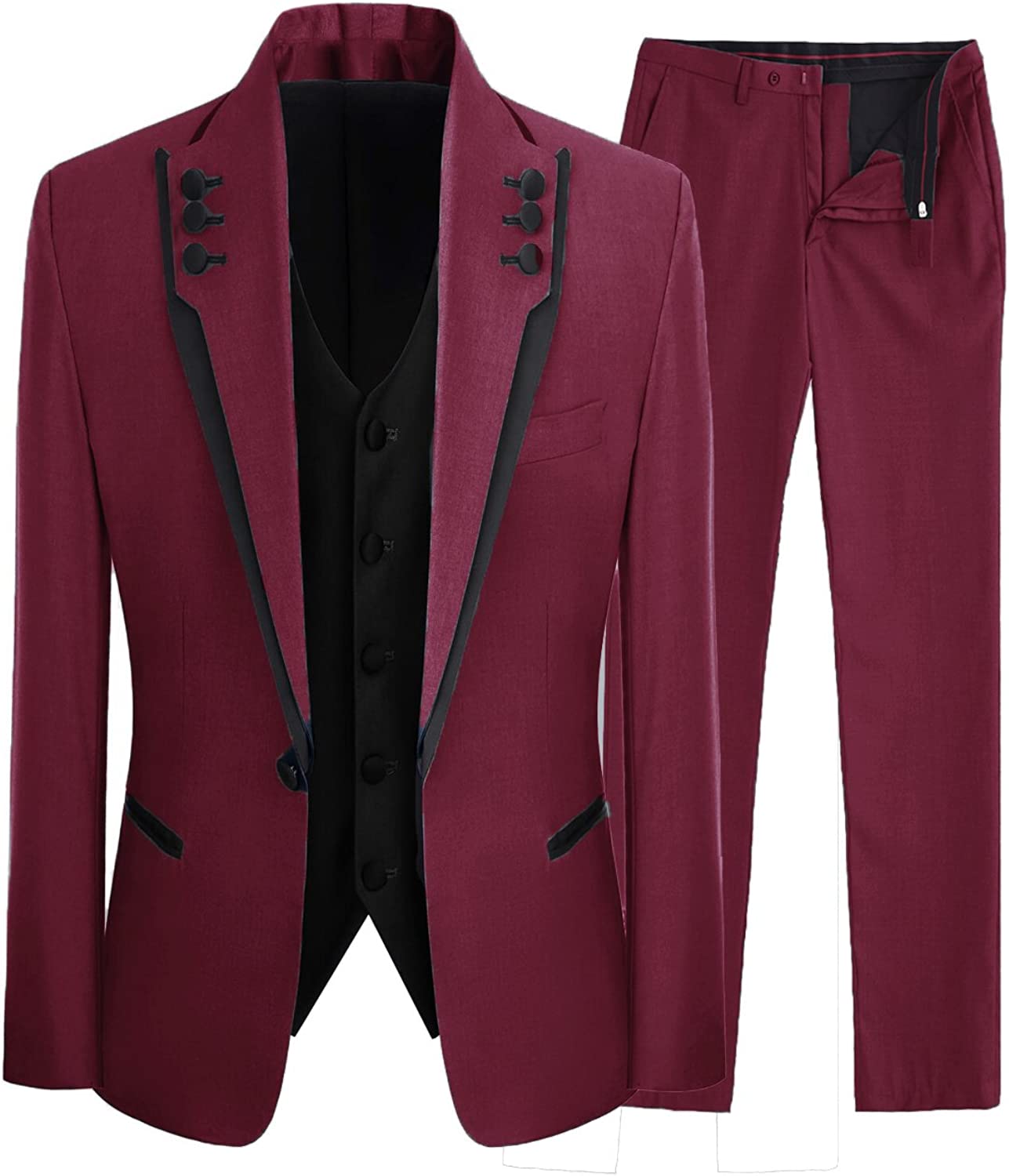 Jean New Burgundy Shawl Lapel Three-Piece Prom Suit