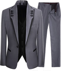 Jeffrey Streamlined Gray Shawl Lapel Three Piece Prom Suite