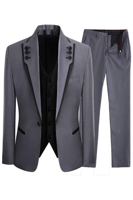 Jeffrey Streamlined Gray Shawl Lapel Three Piece Prom Suite