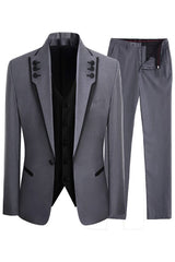 Jeffrey Streamlined Gray Shawl Lapel Three Piece Prom Suite