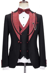 Jensen Custom Black Peak Lapel Three-Piece Prom Suit