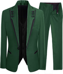 Jensen Green Shawl Lapel Slim Fit Three-Piece Prom Suit For Men