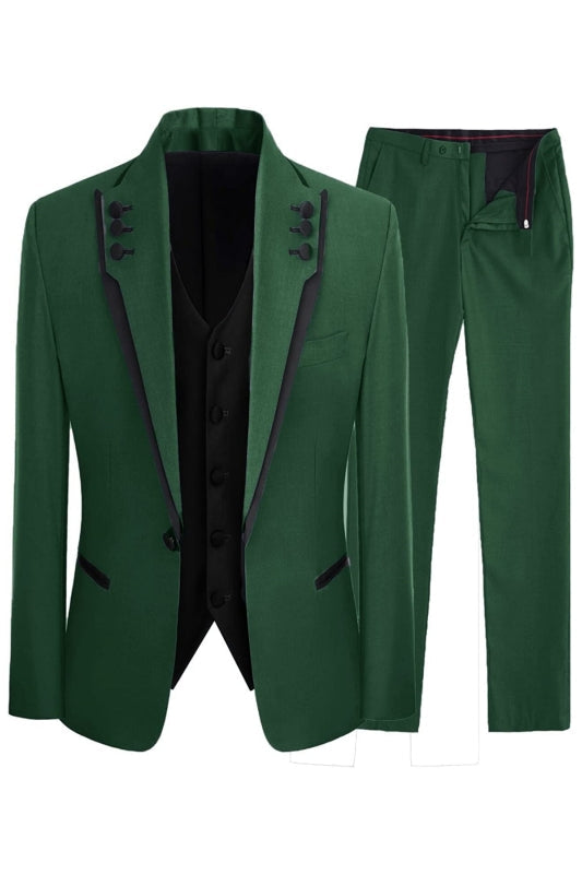 Jensen Green Shawl Lapel Slim Fit Three-Piece Prom Suit For Men