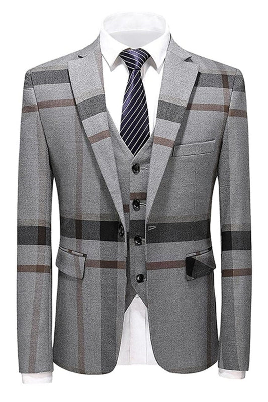 Jeremiah Bespoke Gray Notch Lapel Three-Piece Business Suit for Men