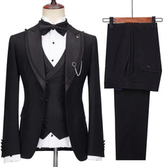 Jerome Chic Black Peak Lapel Three-Piece Prom Suit