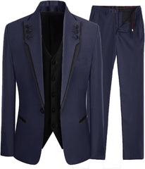 Jerome Navy Blue Shawl Lapel Close-Fitting Three-Piece Prom Suit