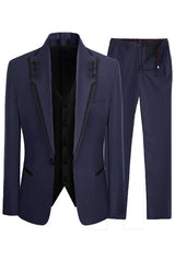 Jerome Navy Blue Shawl Lapel Close-Fitting Three-Piece Prom Suit