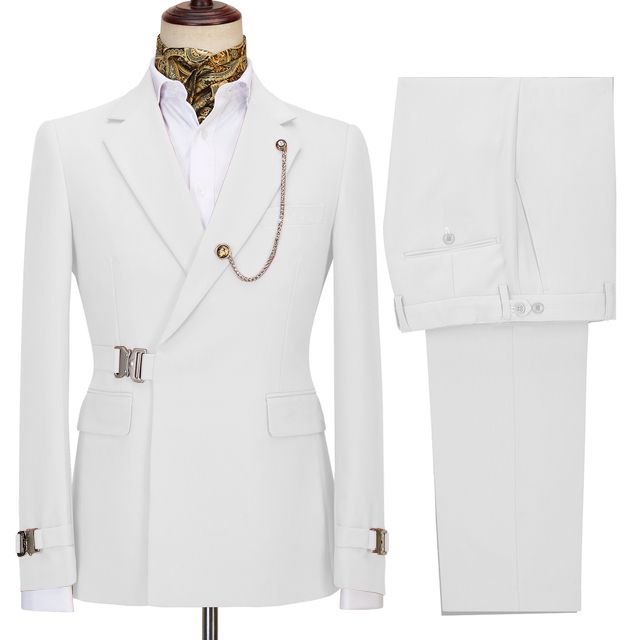 Jerome Stylish White Two Pieces Men’s Suits With Notched Lapel