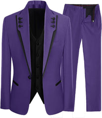 Jerry Chic Purple Shawl Lapel Three-Piece Prom Suit For Men