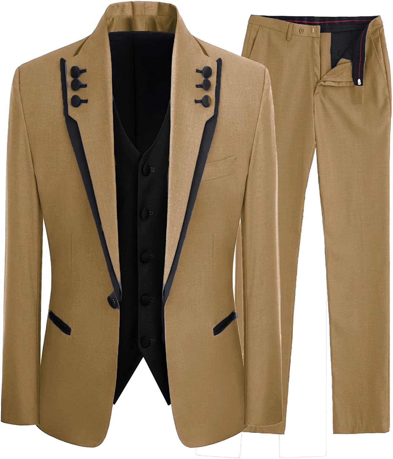 Jesse Elegant Tan Shawl Lapel Three Piece Men's Prom Attire