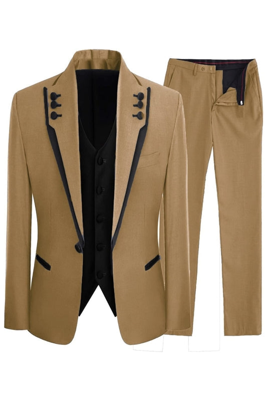 Jesse Elegant Tan Shawl Lapel Three Piece Men's Prom Attire