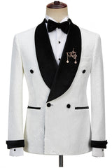 Jesus Elegant Sparkling Shawl Lapel Jacquard Double Breasted White Wedding Suits