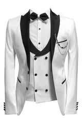 Jim Formal White Peaked Lapel Three-Piece Prom Suit For Men