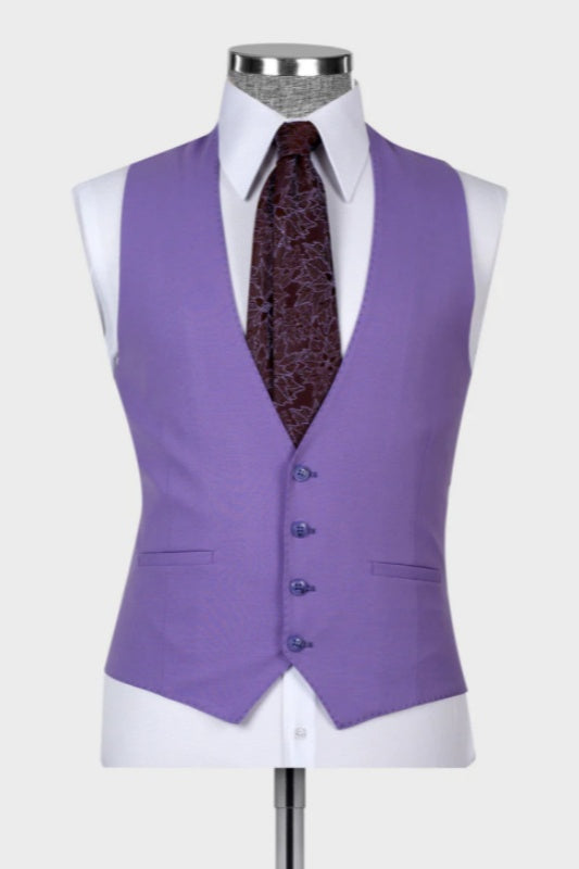 Jim Light Purple Peaked Lapel Three-Piece Wedding Men's Suit