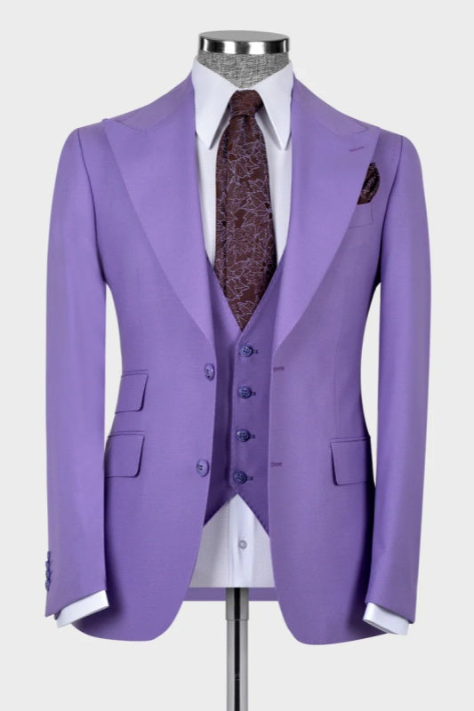 Jim Light Purple Peaked Lapel Three-Piece Wedding Men's Suit