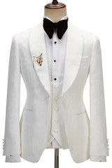 Jim Refined White Jacquard Shawl Lapel Three-Piece Wedding Suit