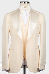 Jo Elegant Champagne Notched Lapel Three-Piece Groom's Wedding Suit