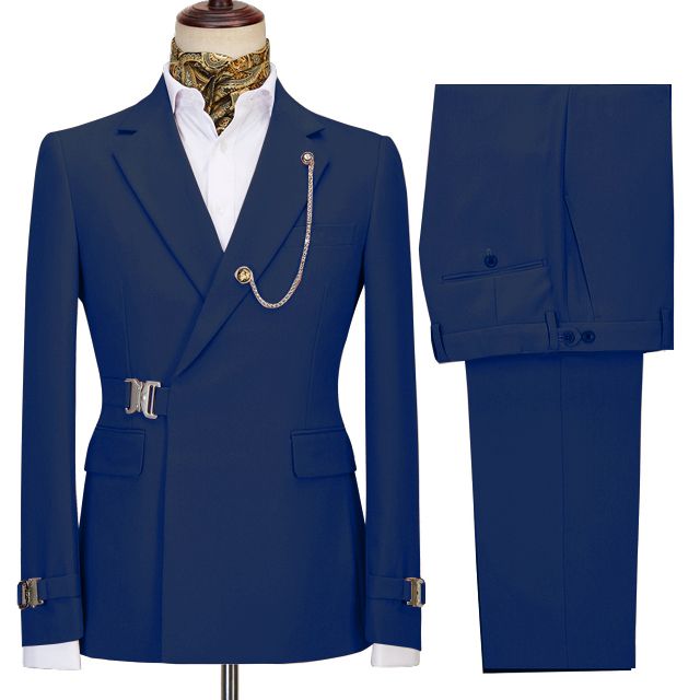 Jobh Fashion Navy Blue Notched Lapel Business Men’s Suits