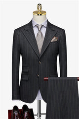 John Black Striped Double-Breasted Bespoke Peaked Lapel Business Suit