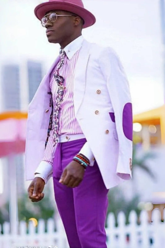 John Elegant Purple Peak Lapel Double Breasted Prom Suit