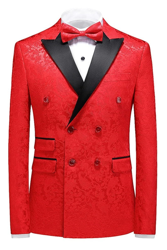 John Glamorous Double-Breasted Red Jacquard Three-Piece Prom Suit