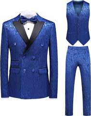 Jonas Latest Azure Jacquard Double Breasted Three Piece Prom Wear