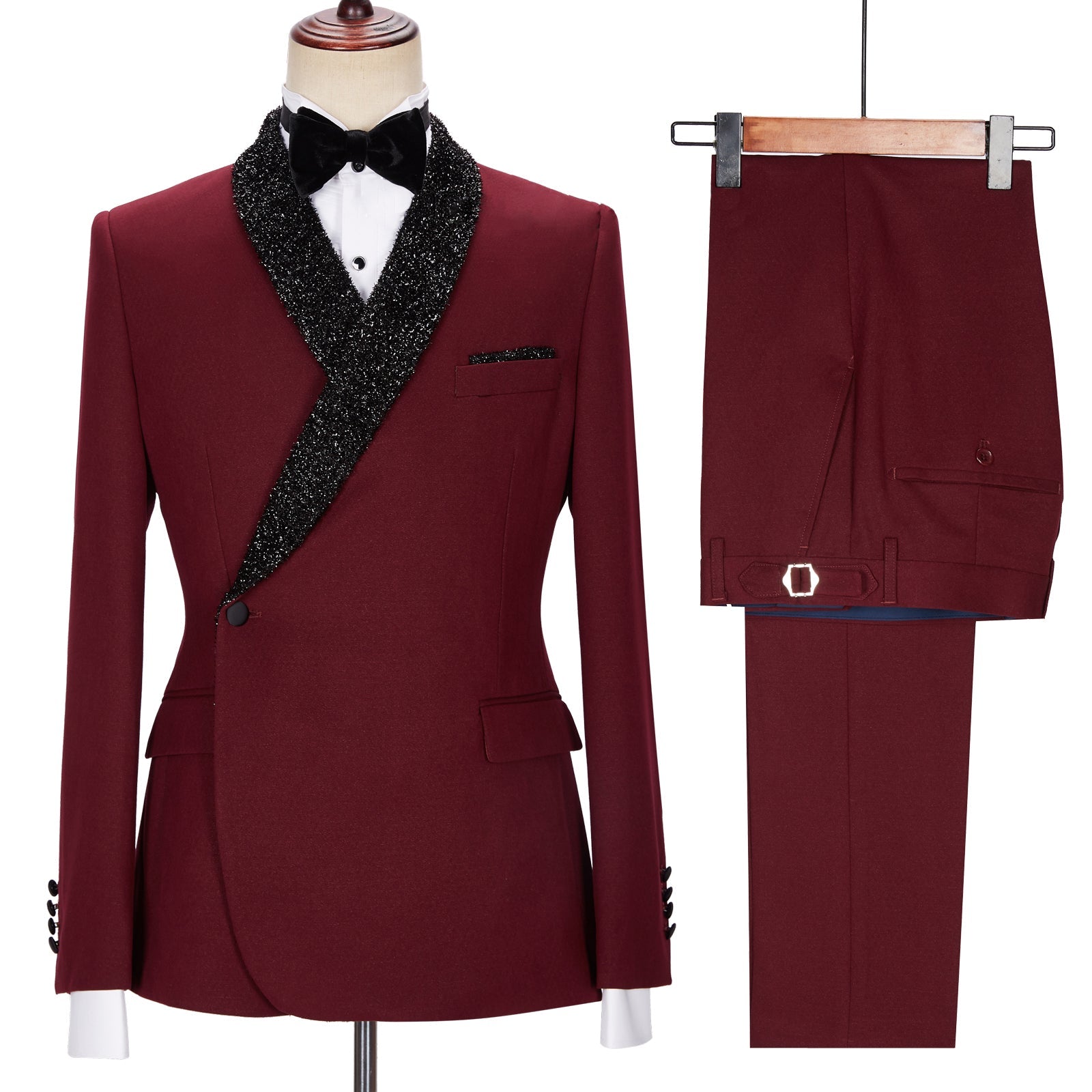 Jonathan Chic Burgundy Sparkling Shawl Lapel Two-Piece Men’s Suit