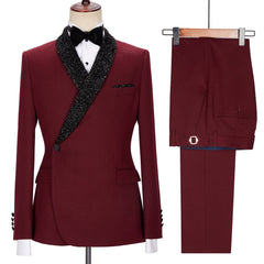 Jonathan Chic Burgundy Sparkling Shawl Lapel Two-Piece Men’s Suit