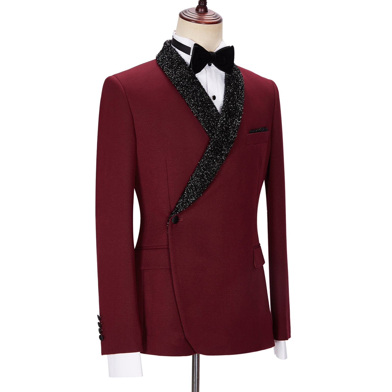 Jonathan Chic Burgundy Sparkling Shawl Lapel Two-Piece Men’s Suit