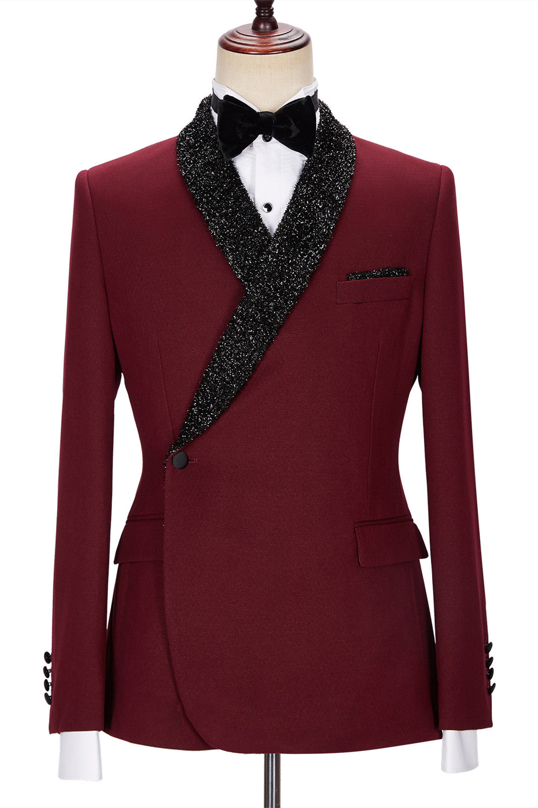 Jonathan Chic Burgundy Sparkling Shawl Lapel Two-Piece Men’s Suit