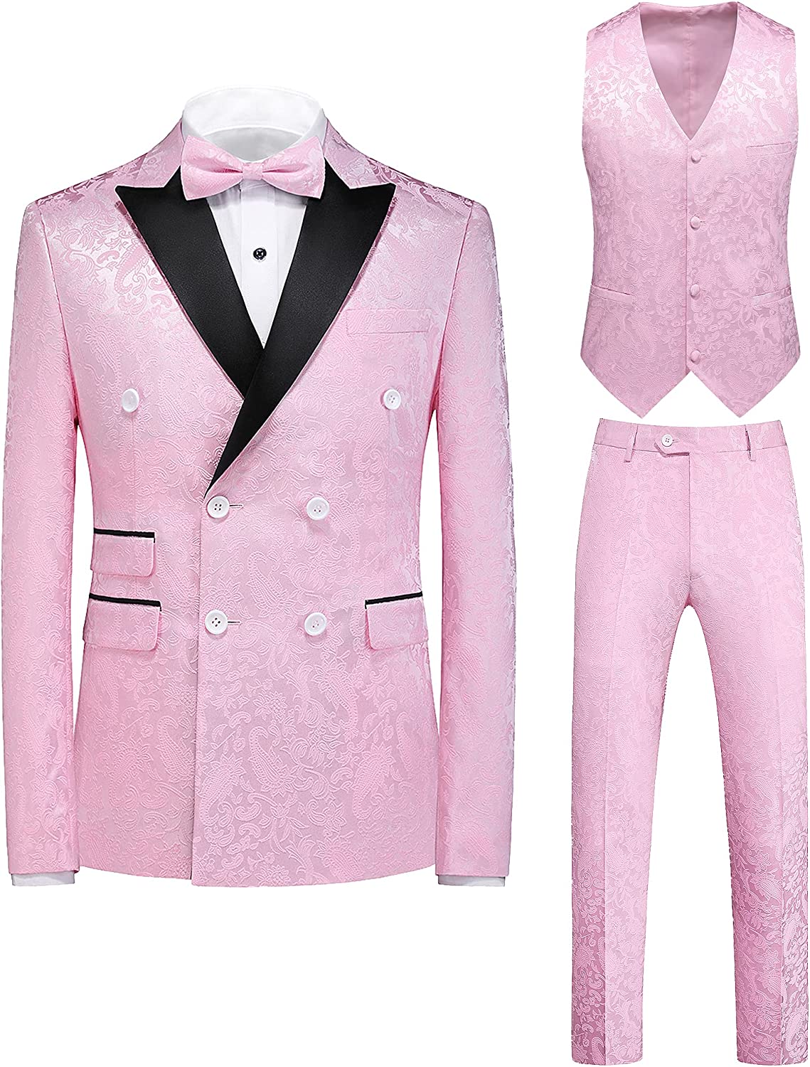 Jonathan Double Breasted Pink Jacquard Three Piece New Prom Suit Arrival