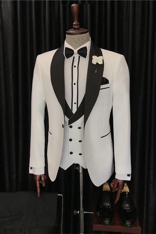 Jone Chic White Three-Piece Slim Fit Groom's Wedding Ensemble