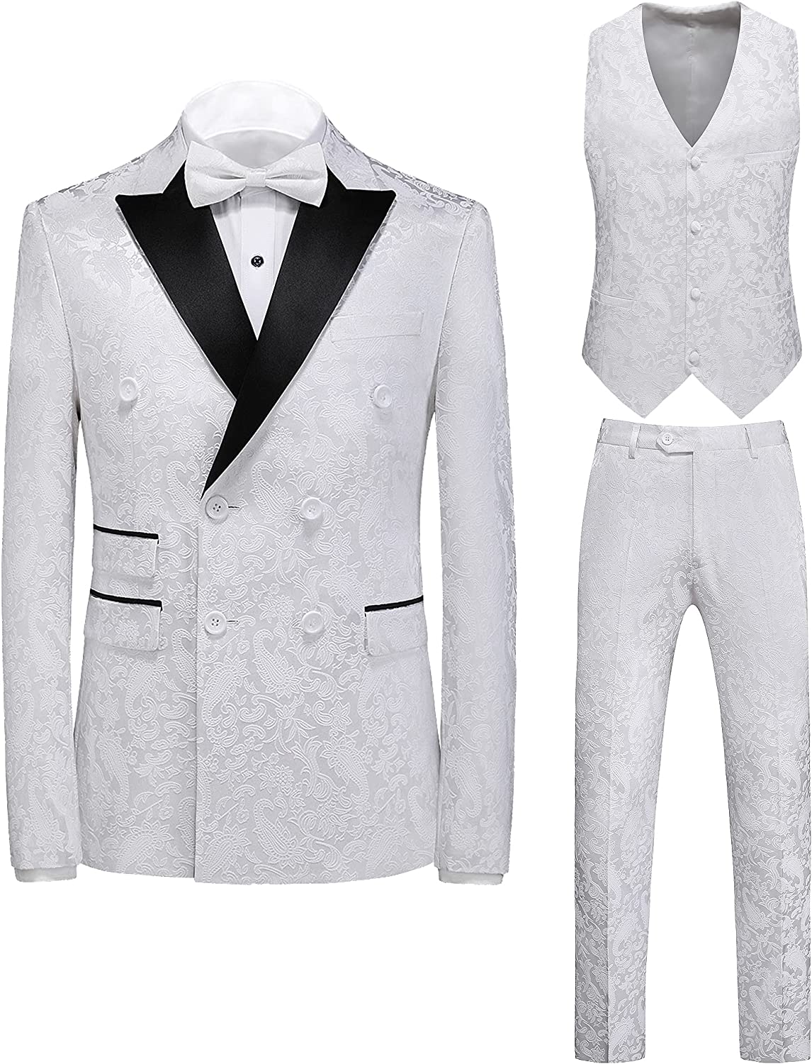 Jordan Simple White Jacquard Double-Breasted Three-Piece Prom Suit