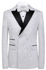 Jordan Simple White Jacquard Double-Breasted Three-Piece Prom Suit