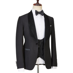 Jose Contemporary Three-Piece Black Shawl Lapel Sparkling Men’s Wedding Suits