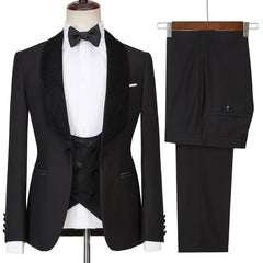 Jose Contemporary Three-Piece Black Shawl Lapel Sparkling Men’s Wedding Suits