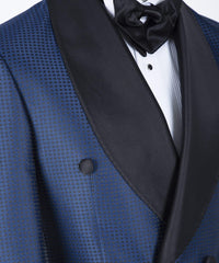 Joshua Fashion Navy Double-Breasted Shawl Collar Wedding Suit