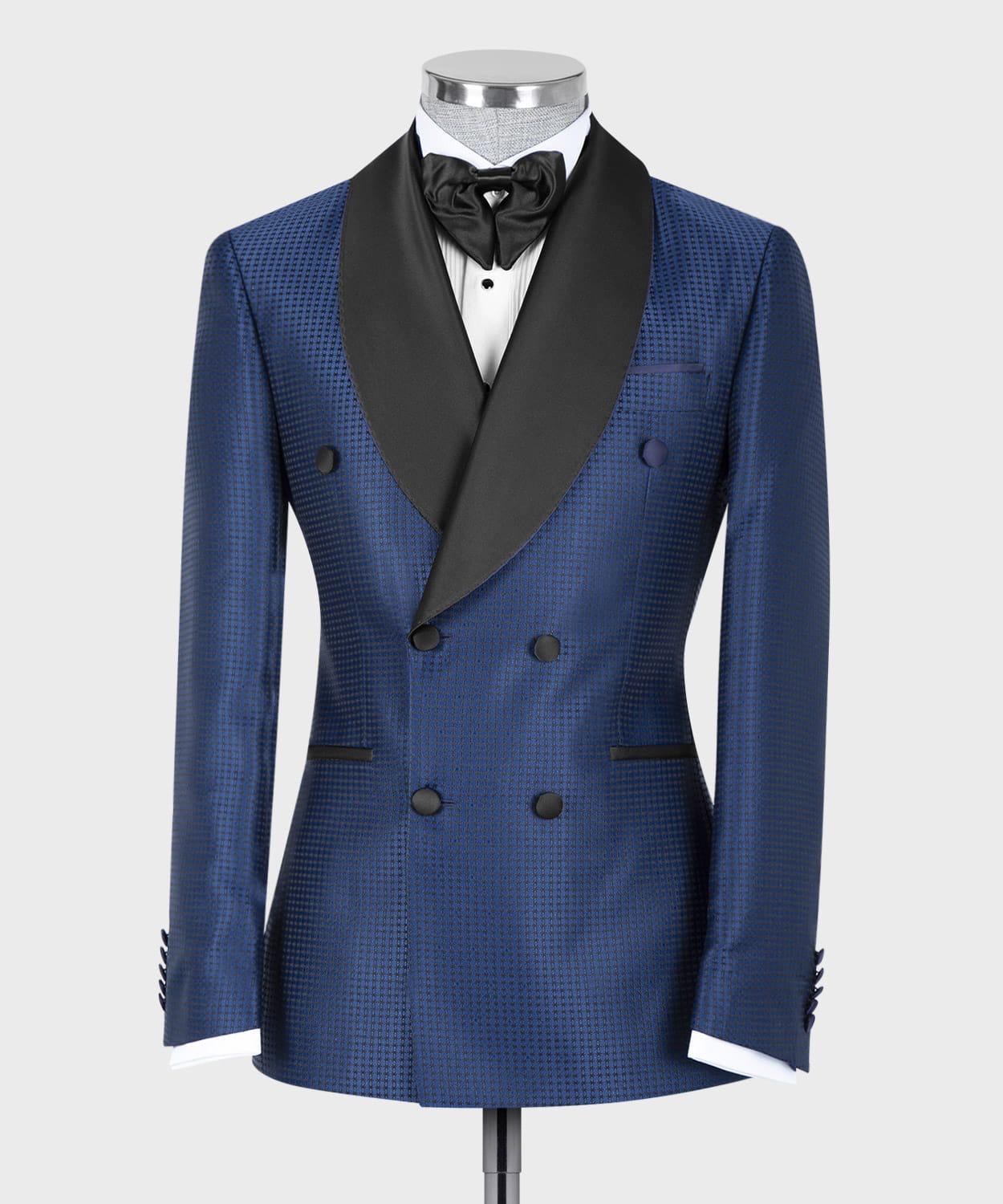 Joshua Fashion Navy Double-Breasted Shawl Collar Wedding Suit