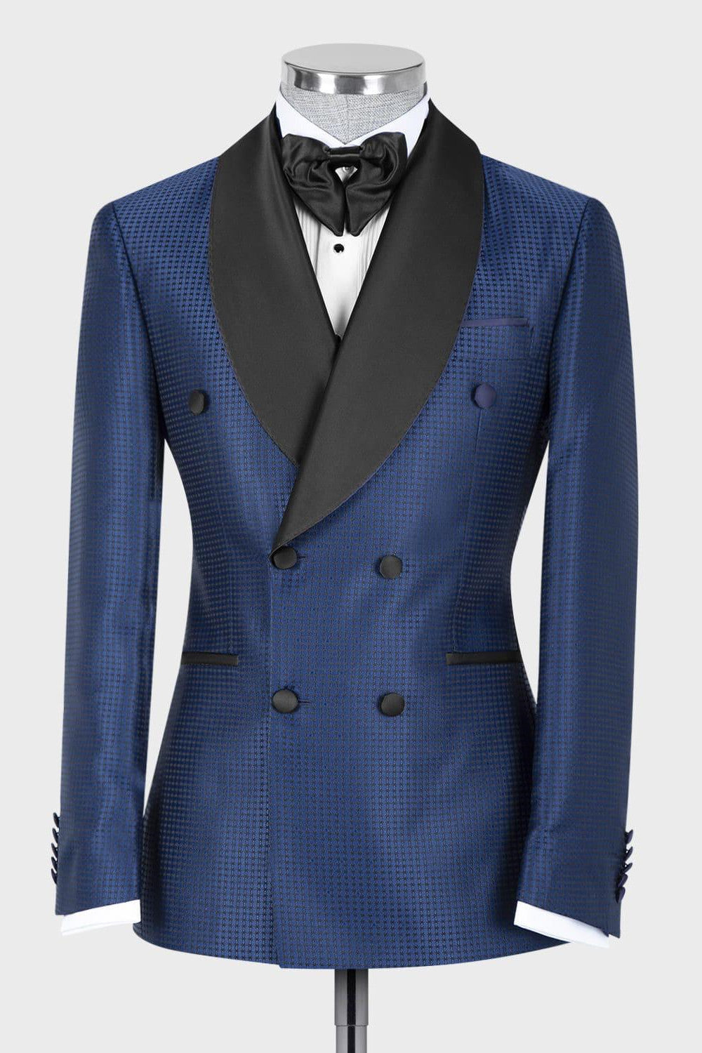 Joshua Fashion Navy Double-Breasted Shawl Collar Wedding Suit