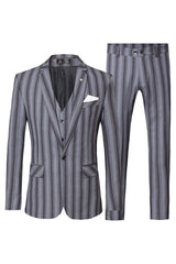 Keith Bespoke Gray Striped Three-Piece Notched Lapel Business Suit