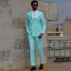 Kemp New Teal Peak Lapel Double Breasted Prom Suit