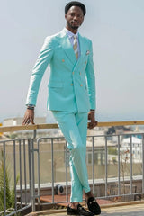 Kemp New Teal Peak Lapel Double Breasted Prom Suit