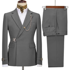 Ken Elegant Grey Notched Lapel Men's Prom Suit