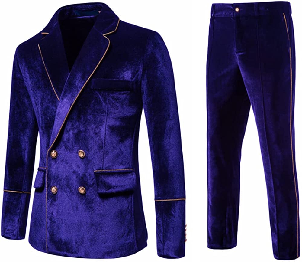 Kenneth Modern Violet Notched Lapel Double Breasted Velvet Prom Suit